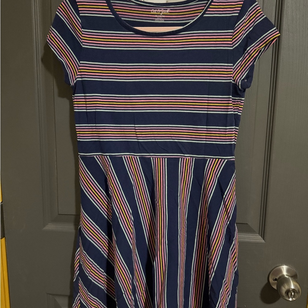 Cat & Jack Navy Multicolor Striped Dress